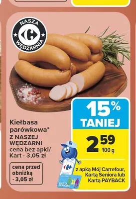 Kiełbasa parówkowa Z Naszej Wędzarni promocja w Carrefour