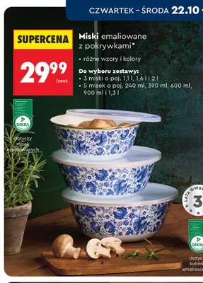 Miski emaliowane z pokrywkami 5 misek Smukee promocja w Biedronka