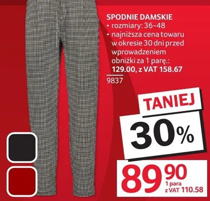 Spodnie damskie rozmiary 36-48 promocja w Selgros