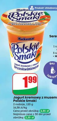 Jogurt kremowy z musem Polskie Smaki 2 rodzaje Bakoma promocja w Dino