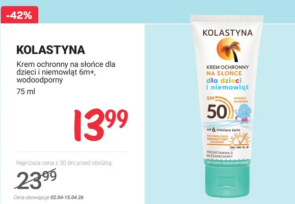 Krem ochronny na słońce dla dzieci i niemowląt 6m+, wodoodporny promocja w Rossmann