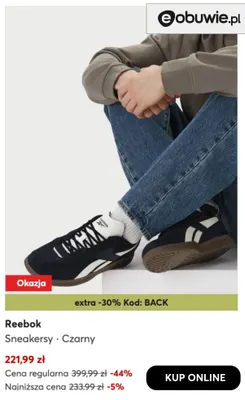 Sneakersy Reebok czarne promocja w eobuwie.pl
