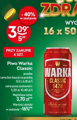 Piwo Warka Classic promocja w Żabka