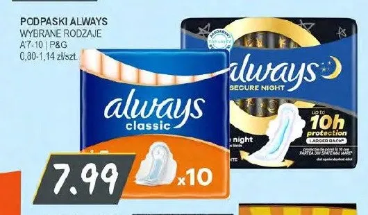 Podpaski Always Classic promocja w Słoneczko