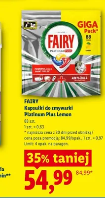 Kapsułki do zmywarki Fairy Platinum Plus Lemon promocja w Lidl