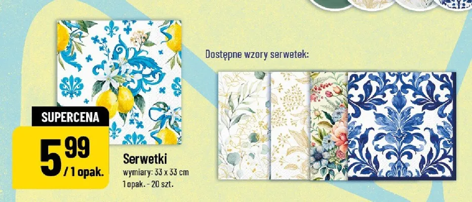 Serwetki wymiary 33x33cm 1 opak. 20szt. POLOmarket promocja w POLOmarket