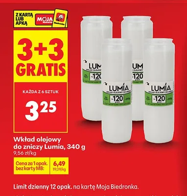 Wkład olejowy do znicza 3+3 GRATIS promocja w Biedronka