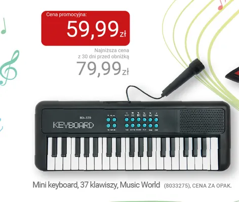 Mini keyboard 37 klawiszy Music World promocja w Smyk
