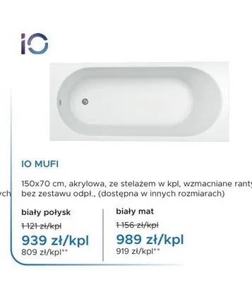 Wanna akrylowa IO Mufi biały połysk promocja w Blu Salony Łazienek