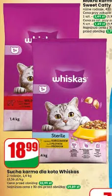 Sucha karma dla kota Whiskas z wołowiną promocja w Dino