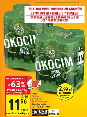 Piwo Okocim Jasne Pełne 4-pak 500ml promocja w Intermarche