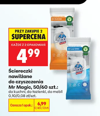 Ściereczki nawilżane do czyszczenia do łazienki Mr Magic promocja w Biedronka