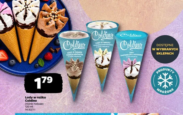 Lody w rożku Coldino o smaku waniliowo-śmietankowym promocja w Netto