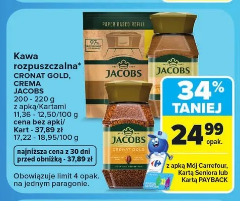 Kawa rozpuszczalna Jacobs Cronat Gold promocja w Carrefour