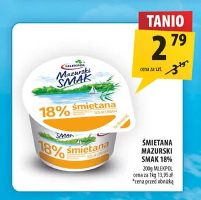 Śmietana Mazurski Smak Mlekpol 18% promocja w Arhelan