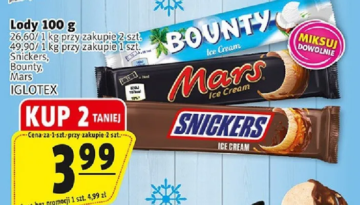 Lody snickers, bounty, mars promocja w Prim Market