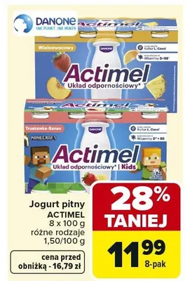 Jogurt pitny Actimel układ odpornościowy 8x100g różne rodzaje promocja w Carrefour