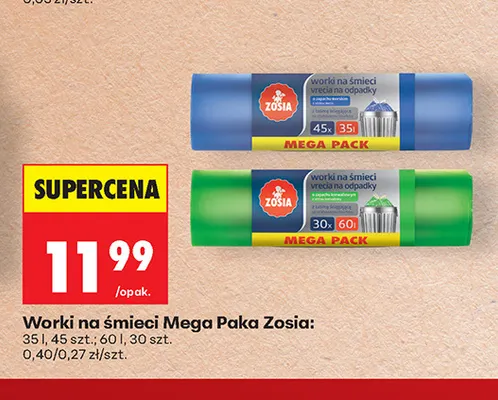 Worki na śmieci Zosia 60 l promocja w Biedronka