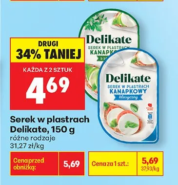 Serek w plastrach różne rodzaje Delikate promocja w Biedronka