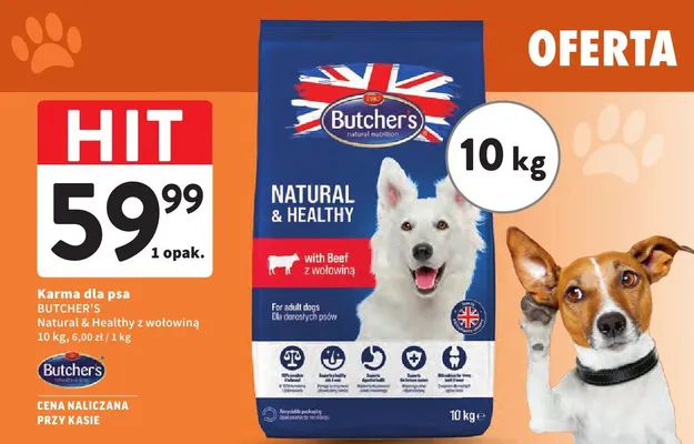 Karma dla psa Butcher's Natural & Healthy z wołowiną promocja w Intermarche