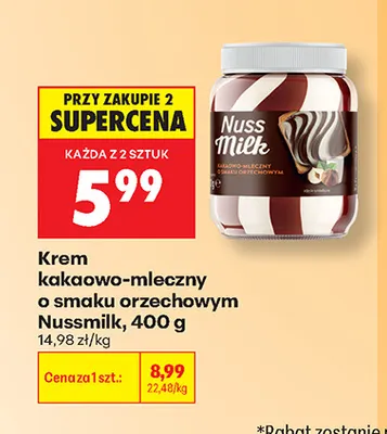 Krem kakaowo-mleczny o smaku orzechowym Nussmilk promocja w Biedronka