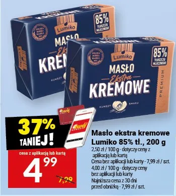 Masło ekstra kremowe Lumiko 85% tł. promocja w Twój Market