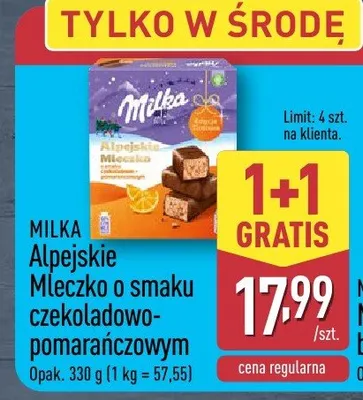 Mleczko o smaku czekoladowo-pomarańczowym alpejskie promocja w Aldi