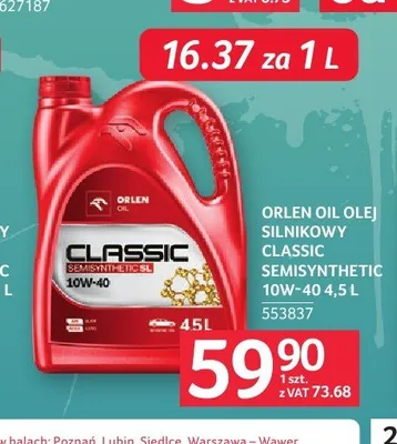 Olej silnikowy Orlen Oil Classic Semisynthetic 10W-40 promocja w Selgros