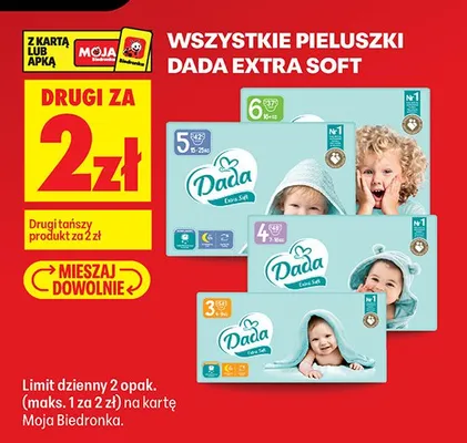 Pieluchy Dada Extra Soft różne rodzaje promocja w Biedronka