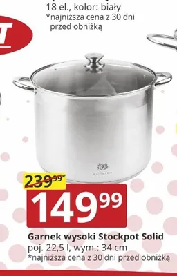 Garnek wysoki Hausmann Stockpot Solid 22,5 l 34 cm promocja w Prymus AGD