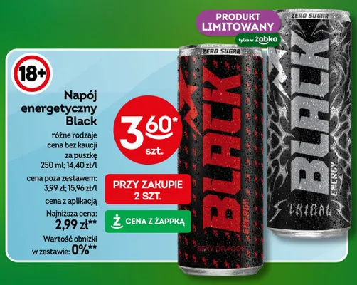 Napój energetyczny bez cukru Black Tribal promocja w Żabka
