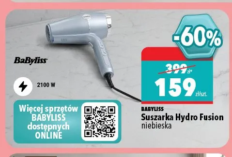 Suszarka Hydro Fusion Babyliss niebieska promocja w Biedronka Home