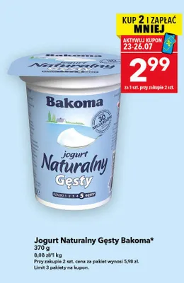 Jogurt naturalny gęsty Bakoma promocja w LEWIATAN