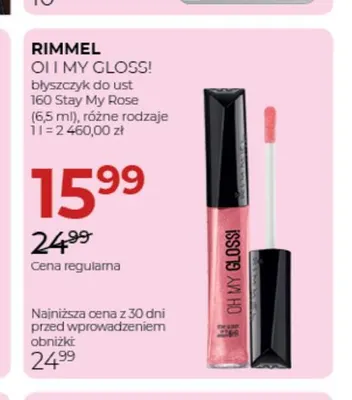Błyszczyk do ust Oh My Gloss! 160 Stay My Rose Rimmel promocja w Drogerie Jawa