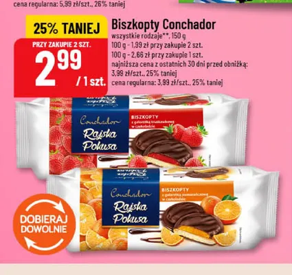 Biszkopty Conchador Rajska Pokusa z galaretką truskawkową promocja w POLOmarket