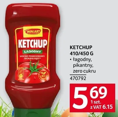 Ketchup łagodny, pikantny, zero cukru promocja w Selgros