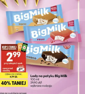 Lody na patyku Big Milk Fruit promocja w Delikatesy Centrum