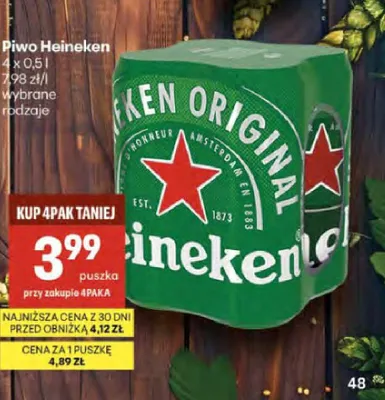 Piwo Heineken Original 4-pak 500ml promocja w Delikatesy Centrum