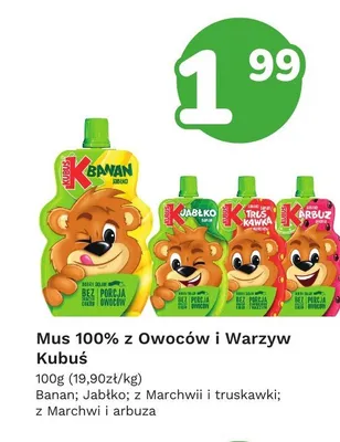 Mus 100% z owoców i warzyw Kubuś z Marchwi i truskawki promocja w Limonka