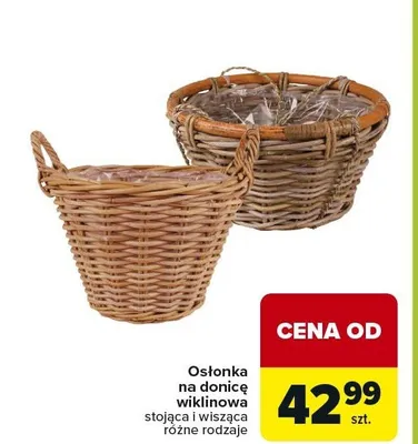 Osłonka na donicę wiklinowa stojąca i wisząca różne rodzaje promocja w Carrefour