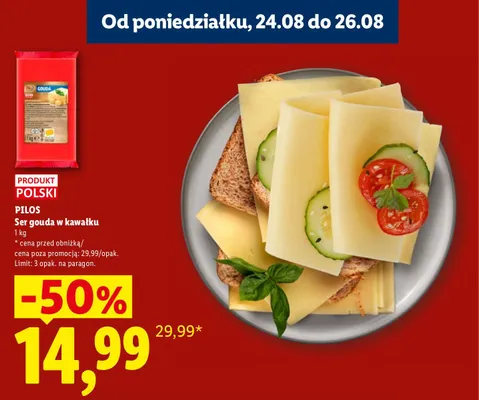 Ser gouda w kawałku Pilos promocja w Lidl