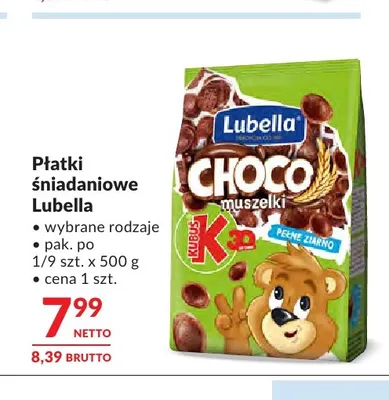 Płatki śniadaniowe Choco muszelki Lubella promocja w Makro