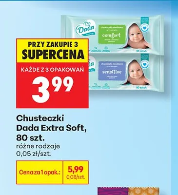 Chusteczki nawilżane Dada Extra Soft Comfort promocja w Biedronka