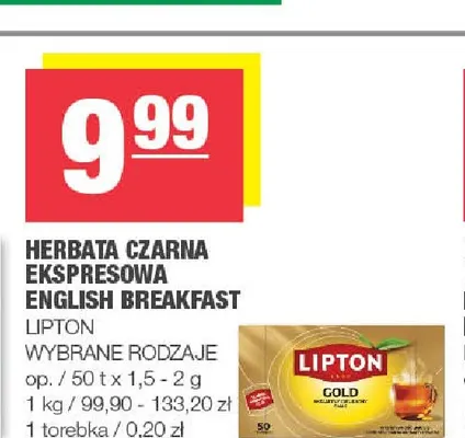 Herbata czarna ekspresowa English Breakfast Lipton promocja w SPAR