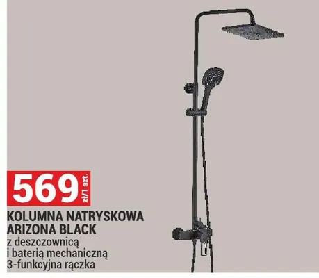 Kolumna natryskowa Arizona Black z deszczownicą i baterią mechaniczną 3-funkcyjna rączka promocja w Merkury Market