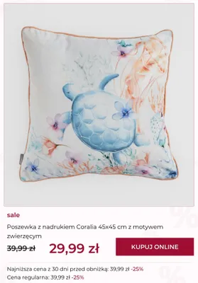 Poszewka z nadrukiem Coralia 45x45 cm z motywem zwierzęcym home&you promocja w home&you