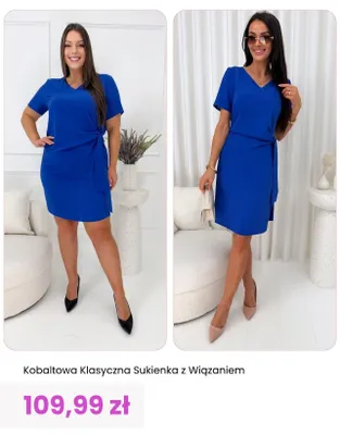 Sukienka kobaltowa klasyczna z wiązaniem ModnaKiecka.pl promocja w Modna Kiecka