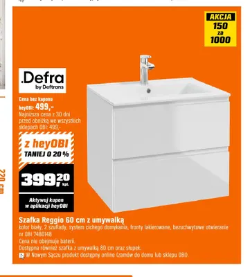 Szafka Reggio 60 cm z umywalką Defra promocja w OBI