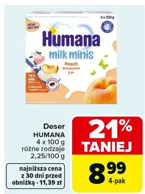 Deser milk minis Peach Brzoskwinia 4x100g różne rodzaje promocja w Carrefour Market
