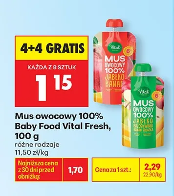 Mus owocowy 100% jabłko banan Vital Fresh Baby Food promocja w Biedronka